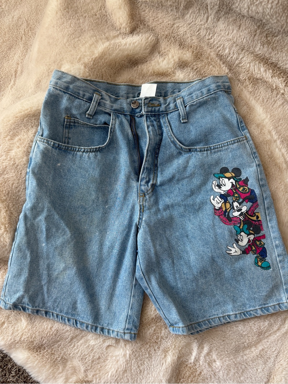 Disney Light Blue Denim Jean Shorts with Mickey & Minnie Patch